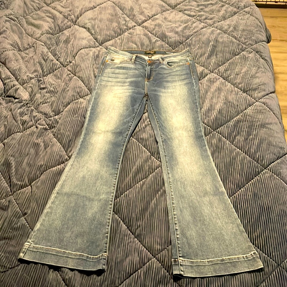 Judy Blue Long Wide Flare Distressed Jeans